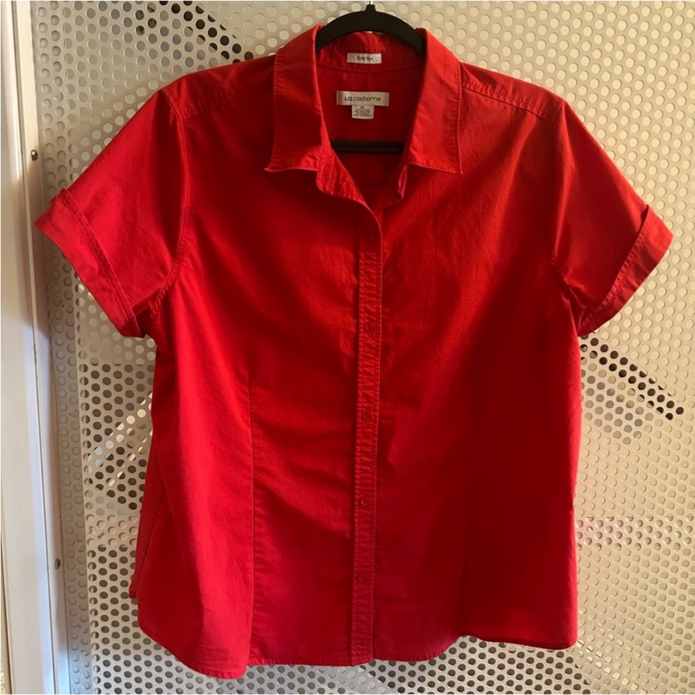 Liz Claiborne Short Sleeve Button Down Collared Shirt Size XL in Red
